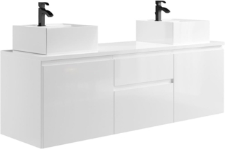 Vente-unique - Waschbeckenunterschrank hängend mit Doppelwaschbecken - Weiß - 150 cm - JIMENA II