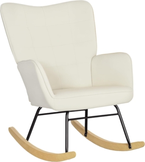 HOMCOM Schaukelstuhl, Schaukelsessel mit Samtoptik, Armlehne, Sessel mit Holzkufen, Relaxsessel für Wohnzimmer, Schlafzimmer, Beige