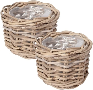 2tlg. Pflanzkorb-Set VERONA-Rund ca. D15cm Rattan Blumenkasten Übertopf Korb