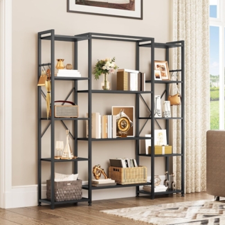 YITAHOME Industrielles Bücherregal 73 cm breit, Stehend Offen Aus Holz Und Metallrahmen Mit 13 Regalen, Präsentationsregal Für Wohnzimmer, Heimbüro, Schwarz