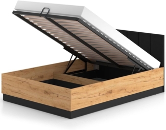 Lomadox Bettgestell URBANIA-131, Doppelbett Ehebett 140x200 cm modern Eiche mit gepolstertem Kopfteil