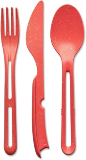 Koziol Besteck-Set 3-teilig Klikk, Reisebesteck, To-Go-Besteck, Kunststoff-Holz-Mix, Nature Coral, 8003704