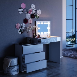 Schminktisch Lotos Weiß 117.4 cm mit LED Beleuchtung Vicco