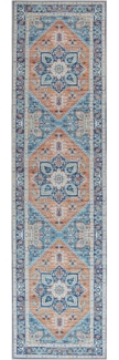 Teppich blau orange orientalisches Muster 80 x 300 cm Kurzflor RITAPURAM