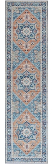 Teppich blau orange orientalisches Muster 80 x 300 cm Kurzflor RITAPURAM