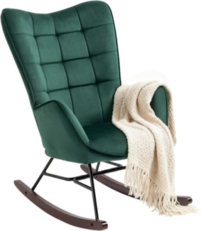 MEUBLE COSY Schaukelstuhl Schaukelsessel Relaxstuhl Sessel mit Armlehnen und gepolsterter Sitzfläche für Wohnzimmer Schlafzimmer, Metallgestell und Holzsockel, Samt, Grün, Holz, 66 x 84 x 97 cm
