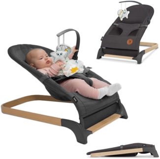 LIONELO June Babywippe, ab den ersten Lebenstagen bis zu 9kg, atmungsaktives Material, optimale Luftzirkulation, leicht, stabil, rutschfest, Sicherheitsgurte, zusammenklappbare Babywippe (Grau Stein)