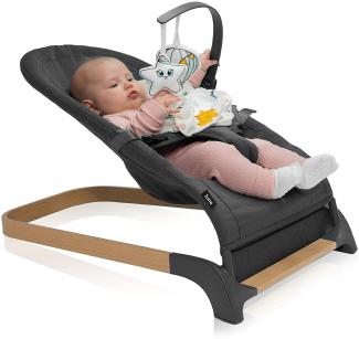 LIONELO June Babywippe, ab den ersten Lebenstagen bis zu 9kg, atmungsaktives Material, optimale Luftzirkulation, leicht, stabil, rutschfest, Sicherheitsgurte, zusammenklappbare Babywippe (Grau Stein)