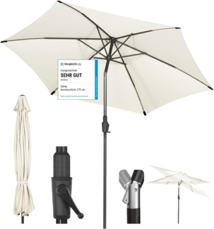Sekey 270cm Sonnenschirm mit Kurbel und Auto Kippen,Marktschirm für Terrasse,Balkon & Garten,Windfest Stabil UPF 50+,Graubeige,Rund