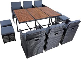 Polyrattan Sitzgruppe Gartenmöbel Set Rattanmöbel 10 Personen Gartenset Schwarz