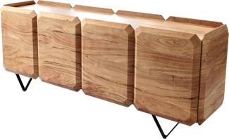 Sideboard Kiano 175 cm Akazie Natur 4 Türen V-Fuß Schwarz Raumteiler