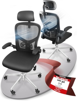 CLOUVOU SmartSeat, ergonomischer Bürostuhl, Rückenlehne mit Mesh Bezug, FlipUp-Armlehnen, 3D-Kopfstütze, BladeWheels, Schwarz