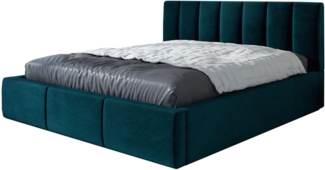 Polsterbett LISI 140x200 mit Matratze, Bettkasten und Lattenrost. Farbe: Pfau 36