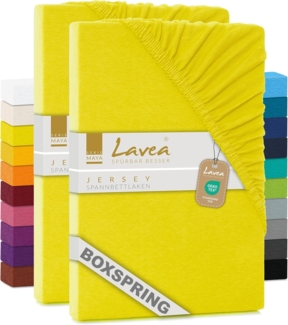 2er Set Spannbettlaken - Serie Maya Doppelpack Spannbetttuch für Matratzen bis 40cm - 200x220 cm für Boxspring- und Wasserbetten, Sonnengelb, 100% Baumwolle, hochwertige Verarbeitung, mit Gummizug