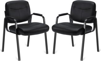 DUMOS edx Wartezimmer-Gästestühle 2er Set mit gepolsterten Armlehnen, Schreibtischstuhl aus PU-Leder, ohne Rollen, mit Lendenwirbelstütze und Metallrahmen, für Büro, Konferenzlobby