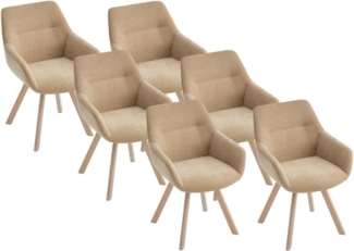 Vente-unique - Drehstuhl 6er-Set mit Armlehnen - Stoff & Eiche - Beige - VELBURY