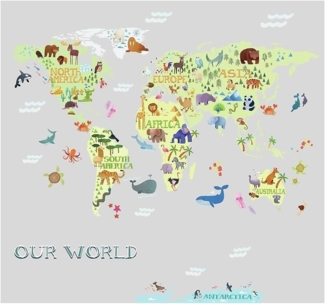 Verdens Kort til børn Gigant Wallstickers