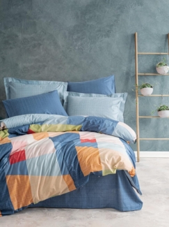 Ranforce Doppel-Bettbezug-Set (DE), 'Cosy', Blau, Orange, Rot, Rosa