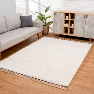 Carpet City Hochflor-Teppich Pulpy 100, rechteckig, Höhe: 30 mm, sehr weich, mit Fransen, uni, viele Größen, Wohnzimmer, Schafzimmer