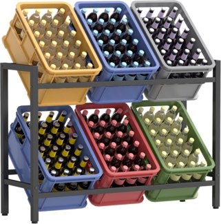 SONGMICS Getränkekistenregal, 2 Ebenen, für 6 Kisten, Aufbewahrungsregal, Jede Ebene bis 150 kg belastbar, Stahl, Getränkeregal, für Küche, Wohnzimmer, Garage, tintenschwarz