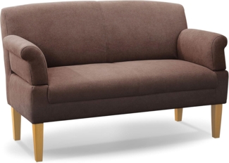 CAVADORE 2-Sitzer Küchensofa Malm, Sitzbank für Küche oder Esszimmer inkl. Armteilverstellung, Leichte Fleckentfernung dank Soft Clean, 152 x 97 x 78, Flachgewebe: braun