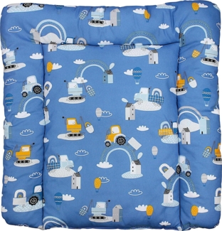 TupTam Baby Wickeltischauflage mit Baumwollbezug Gemustert, Farbe: Traktoren/Regenbögen/Blau, Größe: 70x50 cm