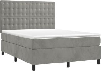 vidaXL Boxspringbett mit Matratze Hellgrau 140x190 cm Samt 3143259