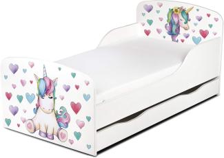 Leomark Kinderbett 70x140 cm, Einhorn, mit Matratze, Schublade und Lattenrost