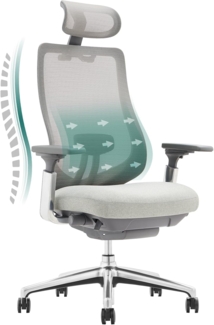 COLAMY Ergonomischer Netz-Bürostuhl, Hochleistungs-Computer-Chefschreibtischstuhl mit verstellbarem Kopfstütze und 4D-Armlehnen, Schiebesitz, Neigungssperre, Hellgrau
