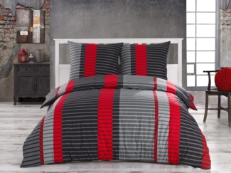 CLASS HOME COLLECTION Bettwäsche Renforce Bettbezug 135x200 155x200 200x200 200x220 Wind Rot, 100% Baumwolle, 3 teilig, 100% Baumwolle, angenehmes Hautgefühl, gestreift, modern, rot