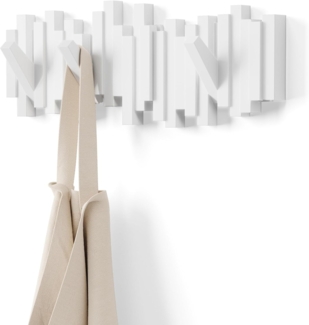 Umbra Stäbchen Garderobenhaken – Moderne und Platzsparende Garderobenleiste mit 5 Beweglichen Haken für Jacken, Mäntel, Schals, Handtaschen und Mehr, Weiss