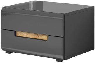 2er Set Nachtkonsole "Hektor" Nachtschrank 52cm grau Front MDF Hochglanz Fichte