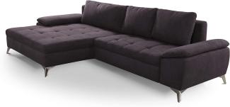 CAVADORE Schlafsofa Lina Ecksofa mit Schlaffunktion, Bettkasten, XL-Longchair und Steppung im Sitz / 290 x 85 x 163 / Flachgewebe: Dunkelgrau