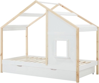 Vente-unique - Häuschenbett 90x190 cm – Mit Schublade – Kiefer & MDF – Weiß/Natur – RINELYA