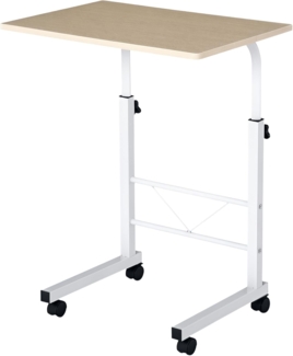 HOMCOM Beistelltisch höhenverstellbarer Couchtisch mit Rädern Feststellbremsen (C-Tische, 1-St, mobiler Endschreibtisch), Spanplatte Stahl Eisen Kunststoff, Weiße Ahornfarbe 60 x 40 x 68-78