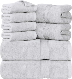 Utopia Towels 8-teiliges Premium-Handtuch-Set, 2 Badetücher, 2 Handtücher und 4 Waschlappen, 600 g/m², 100% ringgesponnene Baumwolle, Fitnessstudio, Hotel und Spa (Silber)