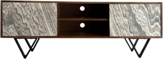 Lowboard Sheesham Massivholz 150x56x35cm TV-Kommode Steinoptik Weiß Modern Metallbeine