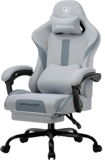 GTPLAYER Gaming Stuhl Bürostuhl Ergonomisch Gaming Sessel mit Kopfstütze und Cloud-Lendenkissen, Gepolstert Gaming Chair mit Fußstütze, Drehsessel,150kg Kapazität, Grau