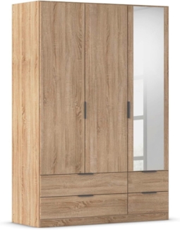Rauch Möbel Lagoa, Kleiderschrank, Garderobe für Schlafzimmer, Kinderzimmer, Jugendzimmer 3-türig mit Spiegel, 4 Schubladen, Farbe Eiche Sonoma, Holz, Breite 136