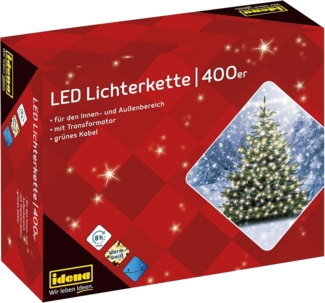 Idena 31123 - LED Lichterkette mit 400 LEDs in Gold-Gelb, mit 8 Stunden Timer Funktion und Transformator, ca. 47,9 m lang, Deko für Innen & Außen, als Party Deko, Weihnachtsdeko, zur Hochzeit