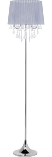 'Evans' Stehlampe Grau Metall 170 cm 3-flammig Stoffschirm mit Kristallen aus Acrylglas Kronleuchter-Optik Kabel mit Schalter Glamourös