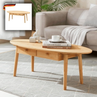 DELUKE® Couchtisch oval LETI aus Bambsu - Mit Schubladen Sofatisch oval Stubentisch Wohnzimmertisch Kaffeetisch Beistelltisch Tisch für Couch