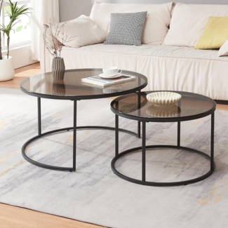 Couchtisch 2er Set Kokkola Rauchglas, grau [en. casa]