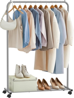 Songmics Garderobenständer auf Rollen, Metall Silber, bis 40 kg belastbar