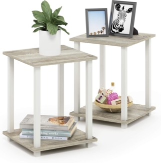 Furinno Simplistic Sofatisch, Couchtisch, Beistelltisch, mit 2 Ebenen, 2-er Set, Sonoma Eiche / Weiß, 39. 6x39. 6x49. 8 cm