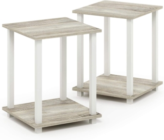 Furinno Simplistic Sofatisch, Couchtisch, Beistelltisch, mit 2 Ebenen, 2-er Set, Sonoma Eiche / Weiß, 39. 6x39. 6x49. 8 cm