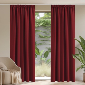 PONY DANCE Vorhang Blickdicht Kräuselband 2er Set H 228 x B 228 cm Extra Breite Gardine für Schienensystem Thermogardinen Hitzeschutz Blackout Curtains Living Room, Rot