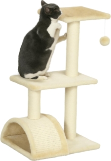 PawHut Kratzbaum mit Plüschballen, Sisalstämme, Plattform, Kratzbrett, für mittelgroße Katzen, Cremeweiß