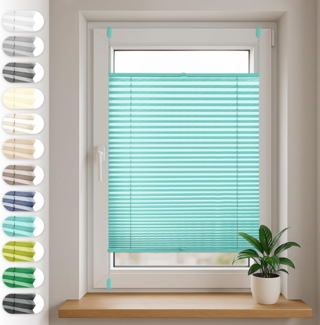 Sonello Plissee Klemmfix ohne Bohren 90x140 cm Türkis Faltrollo Plisseerollo Jalousie für Tür & Fenster Blickdicht Sichtschutz Sonnenschutz Fertifplissee Rollo
