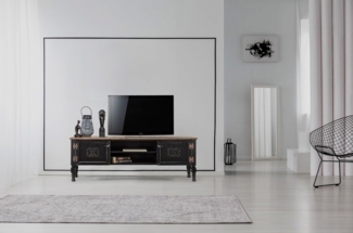 Hanah Home Stylish Black TV Unit, 150 cm Wide, 100% MDF with Spruce Top & Hornbeam Legs | 10 mm Thickness | Perfect for Modern Living Rooms & Entertainment Spaces